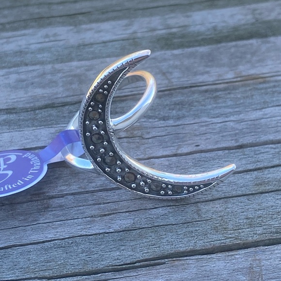 SOLD 💲Crescent Moon Ring .925 Sterling Silver w/ Marcasite large Peter Stone - Picture 5 of 9